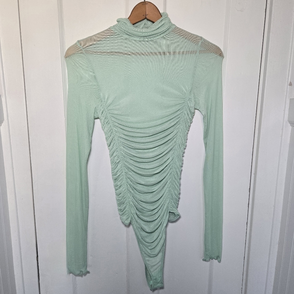 Free People Intimately Womens Under It All Ruched Mesh Bodysuit Size M Y2K Sheer